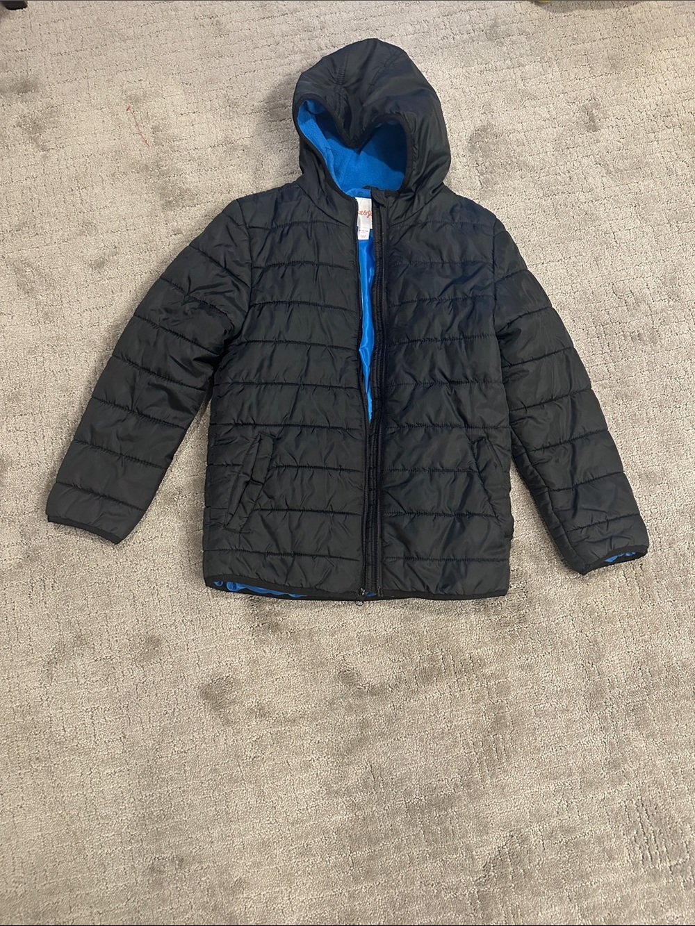 Cat & Jack Black Puffer Jacket with Blue Lining Hood
